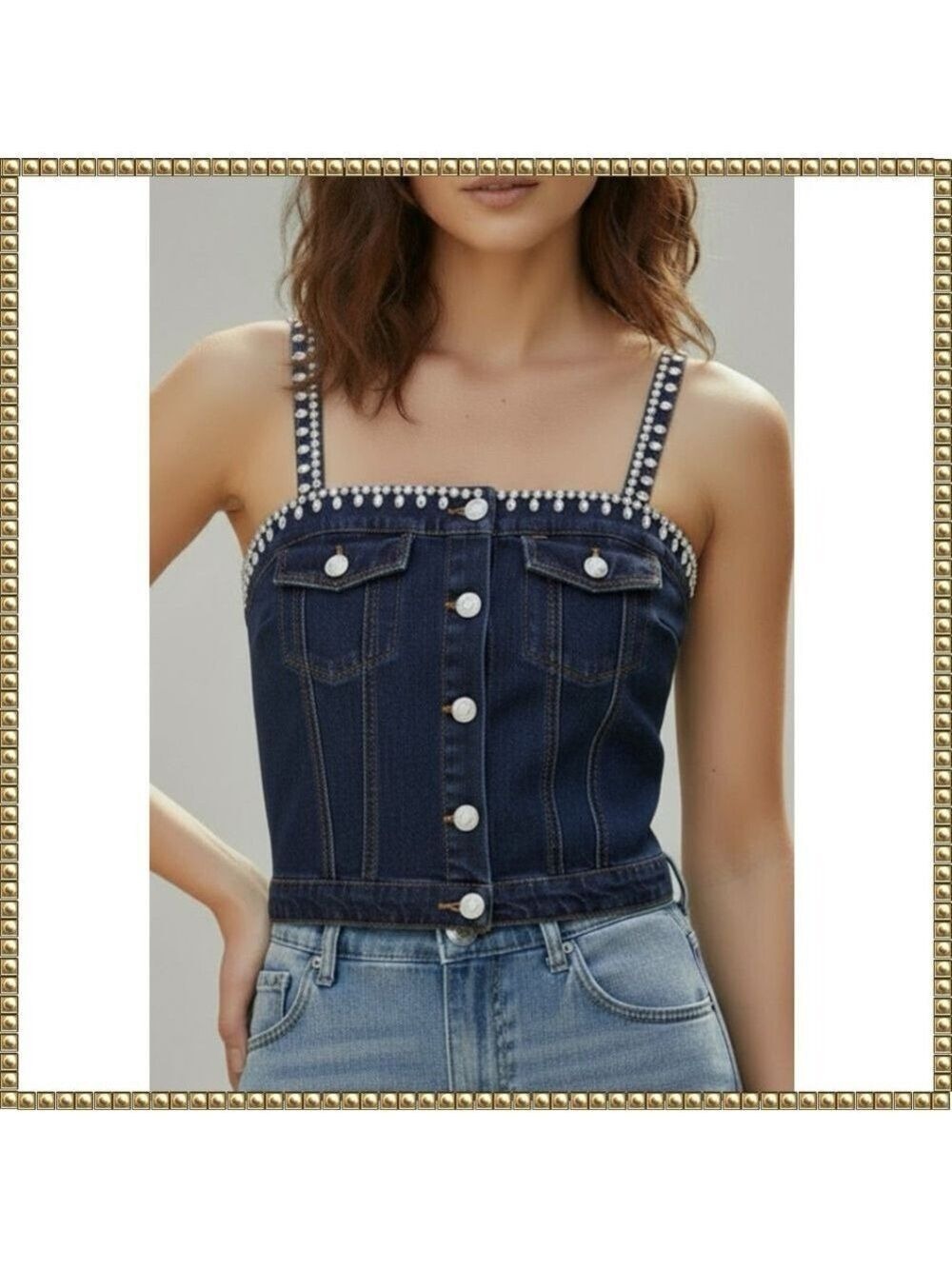 Bebe Denim Corset Top Large Indigo Wash